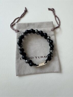 NWOT David Yurman Spiritual Beads Two Row Woven Bracelet in Black Onyx Hematine
